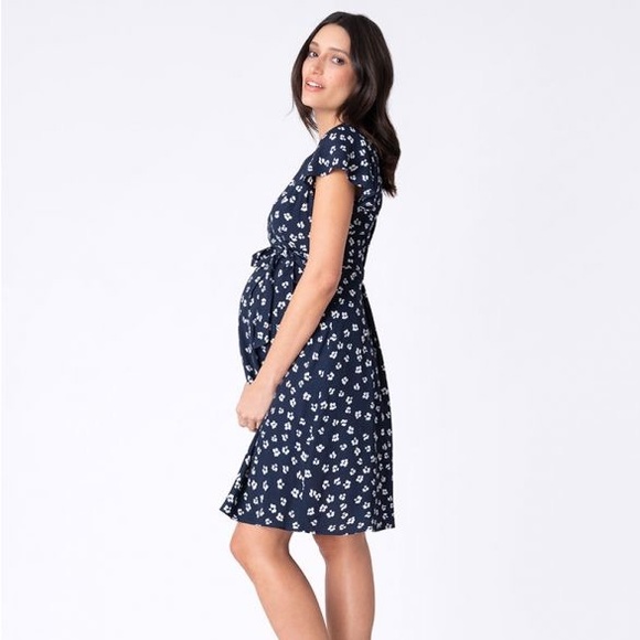 Seraphine Navy Floral Wrap Maternity Dress Size 8 - Picture 4 of 11